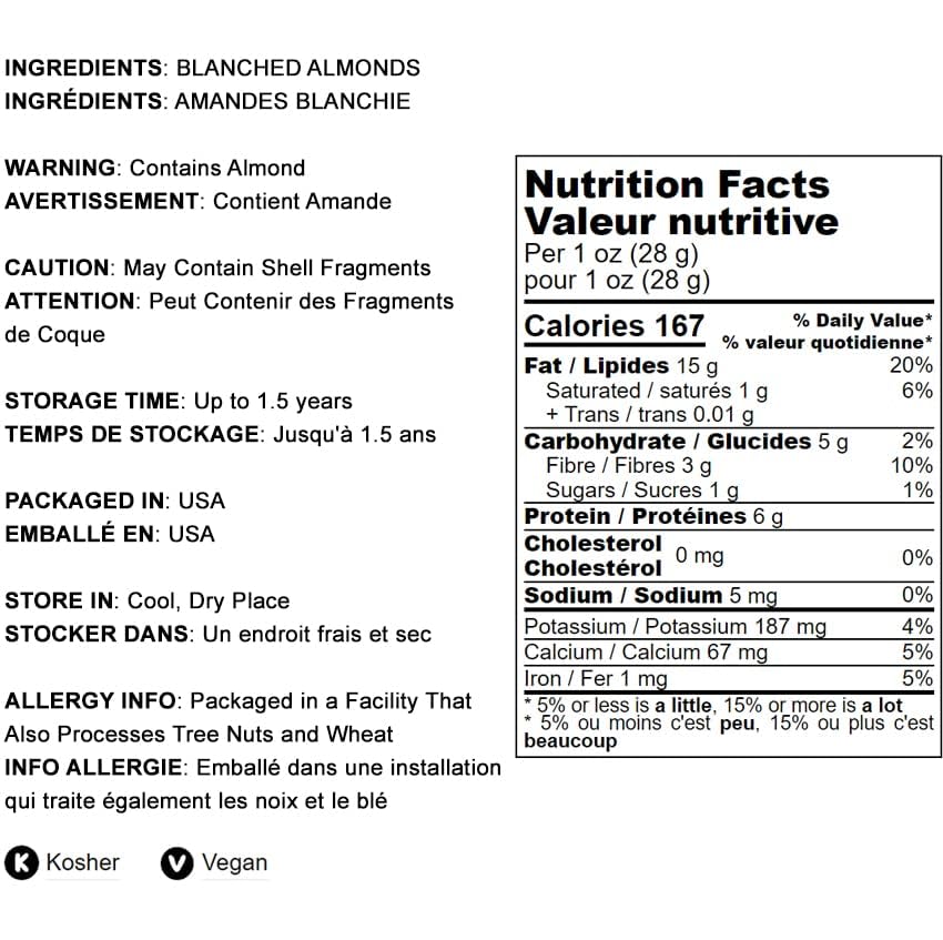 Food To Live - Blanched Sliced Almonds, 1 Pound Thinly Sliced Raw Blanched Almonds, Vegan, Keto, Kosher, Bulk. High In Vitamin E, Riboflavin. Great For Homemade Desserts, Baked Goods, Salads.