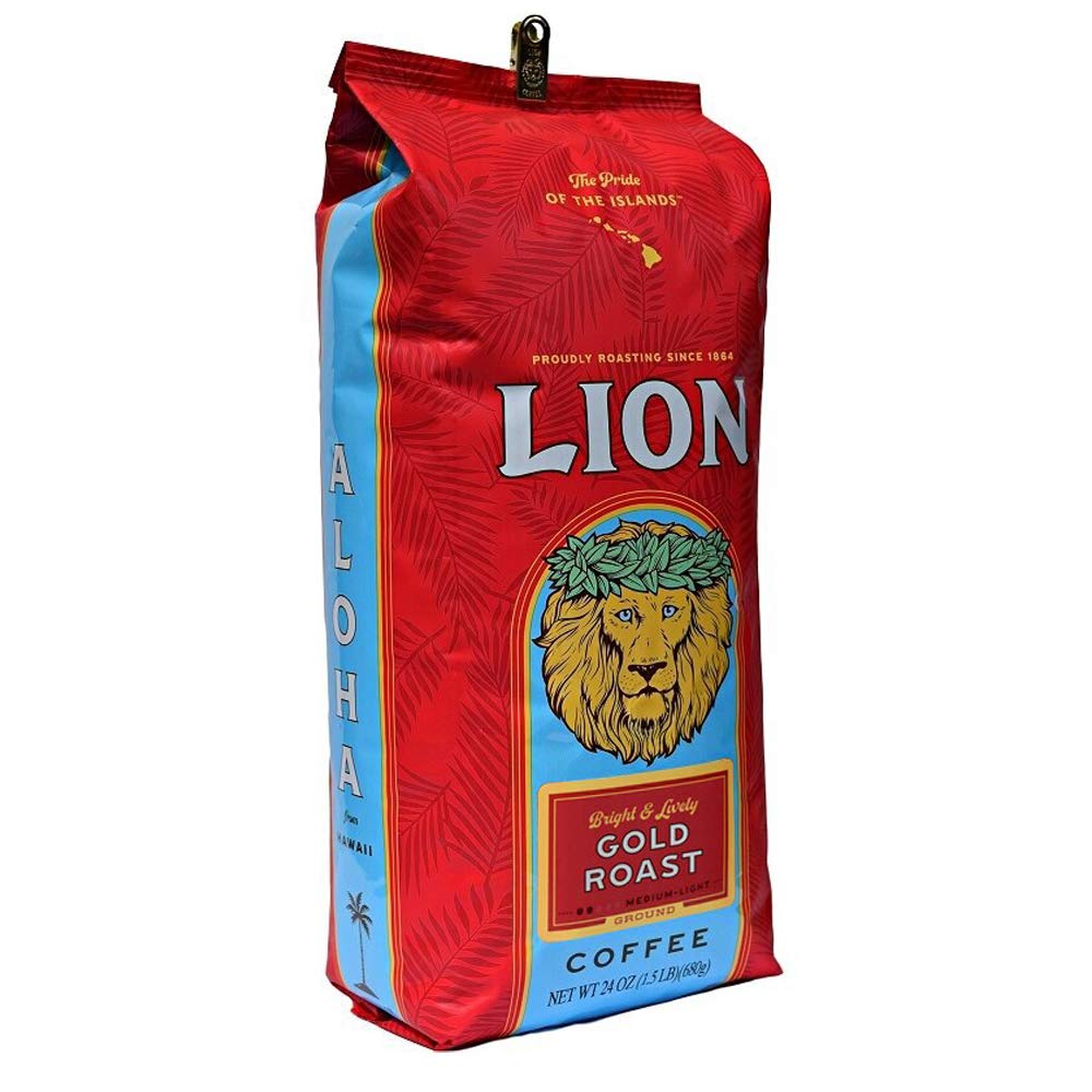 Lion Coffee Gold Roast Ground Coffee, Medium-Light Roast, 24 Ounce Bag