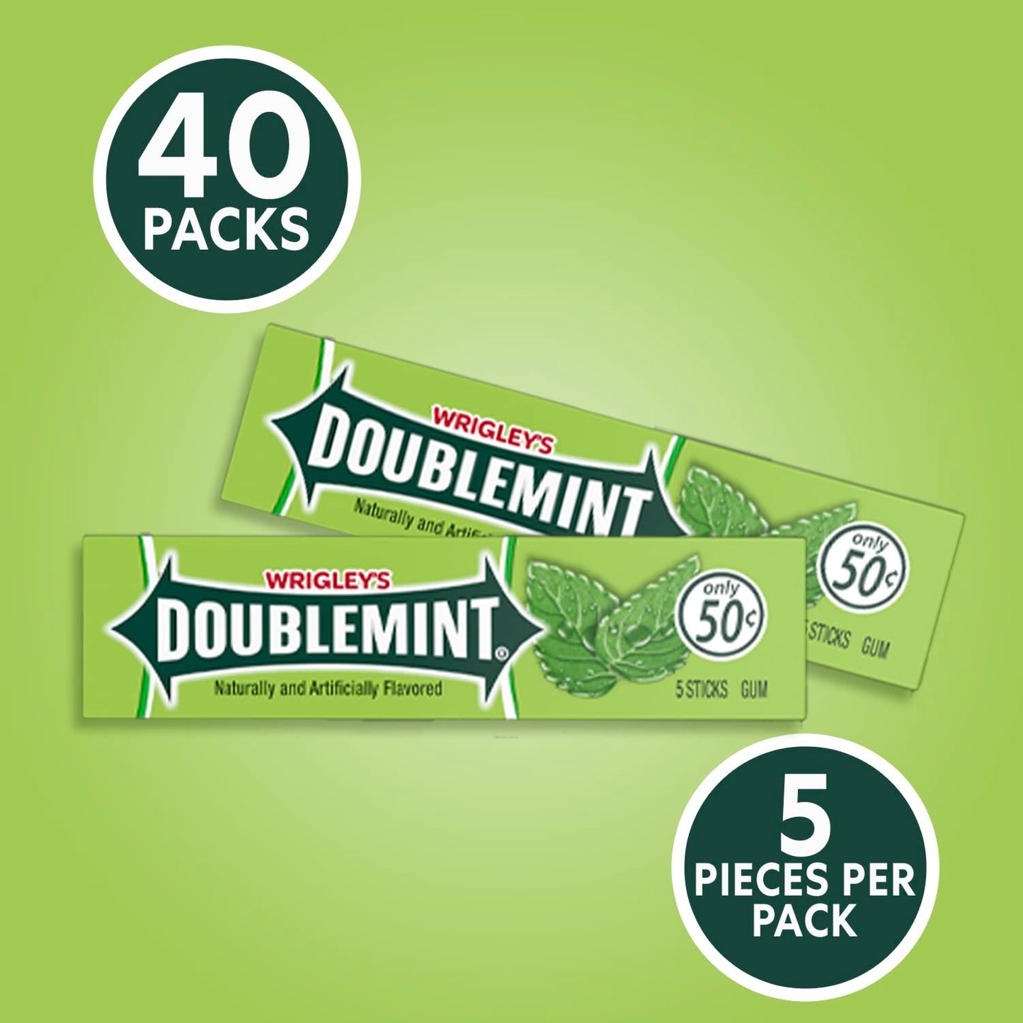 Doublemint Wrigley'S Doublemint Chewing Gum Bulk Pack, 5 Stick (Pack Of 40)