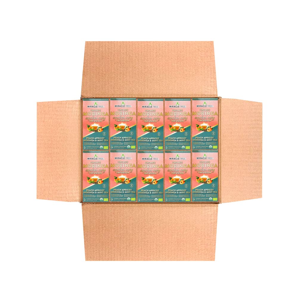 EffectivetreeS Moringa Energy Tea - Peach Mint Apricot | Super Caffeinated Blend | Healthy Coffee Alternative  Perfect For Focus | Organic Certified & Non-Gmo | 10 X 16 Pyramid Sachets