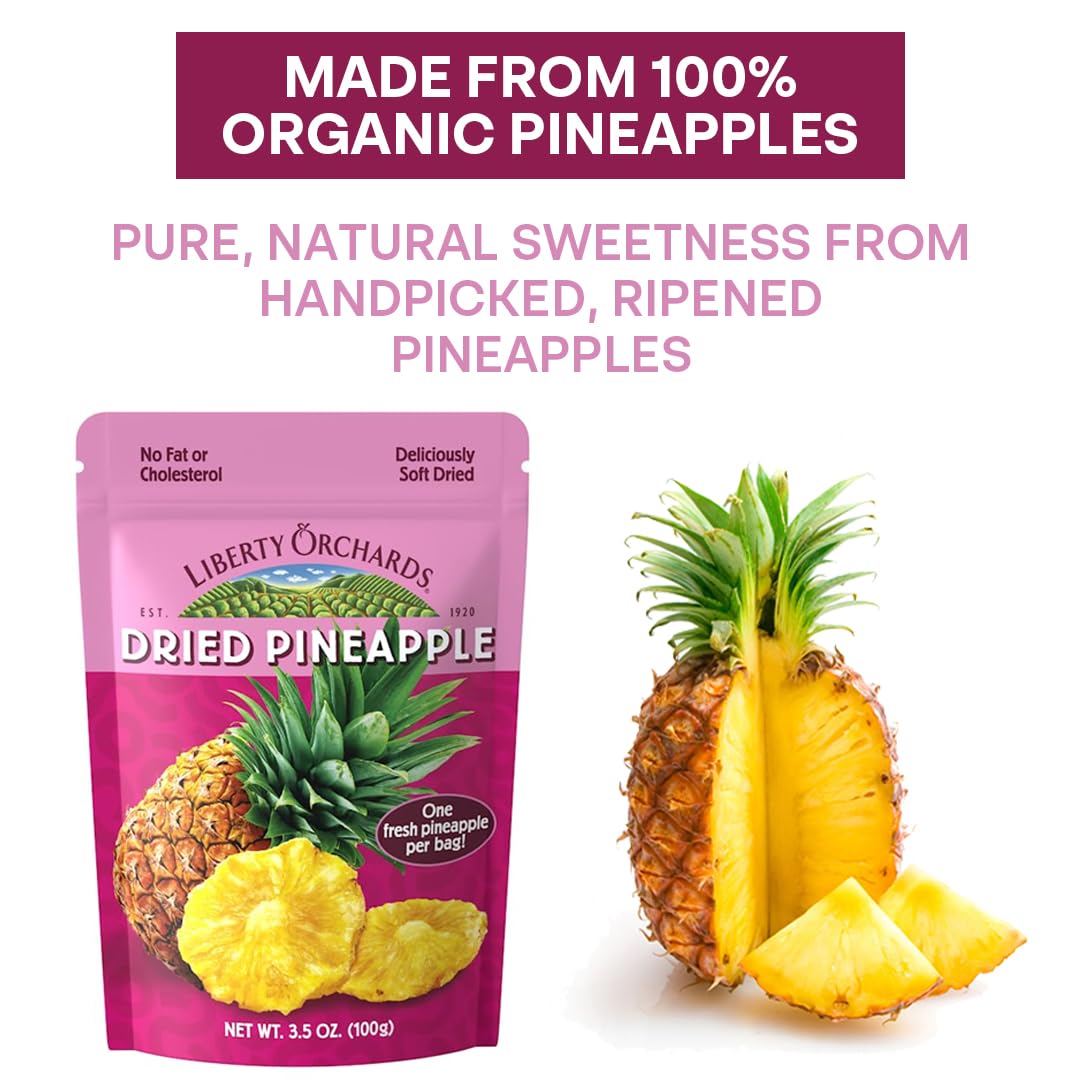 Liberty Orchard Organic Whole Dried Pineapple - Deliciously Sweet Dried Fruit Snack Packed with Fiber & Vitamins Vitamins - Heal