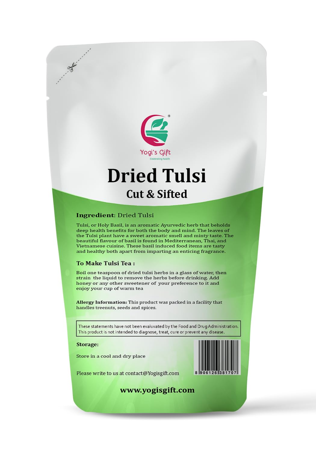 Dried Tulsi | Holy Basil Leaf Tea 4 oz | Relaxing and Calming Tea | 100% Natural | by Yogis Gift