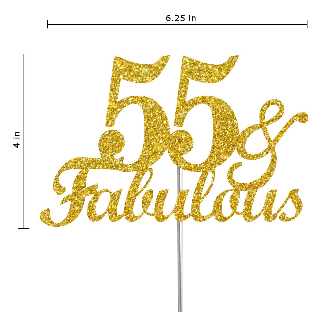 RokAPary 55 & Fabulous Cake Topper, Gold Glitter, Acrylic, 1 Count, Model RCTF