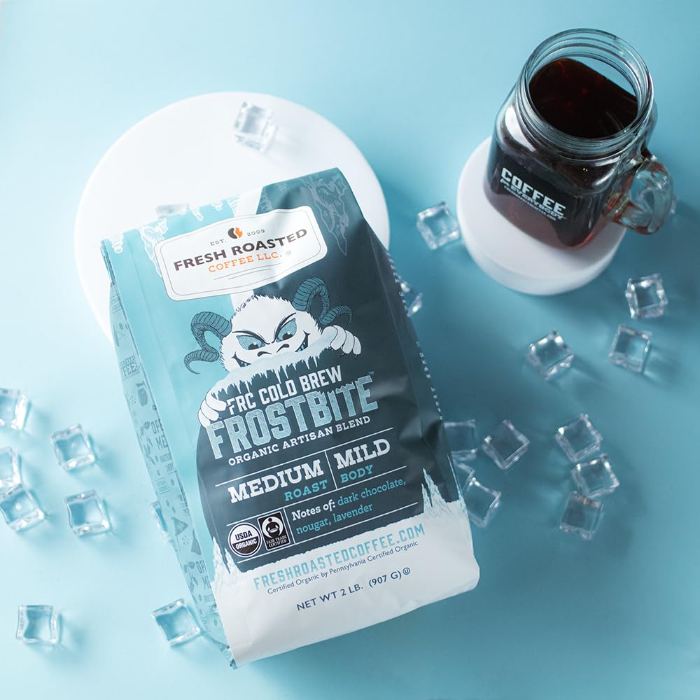 Fresh Roasted Coffee, Organic Frostbite Cold Brew, 2 Lb (32 Oz), Medium Roast, Mold & Mycotoxin Tested Kosher, Coarse Grind