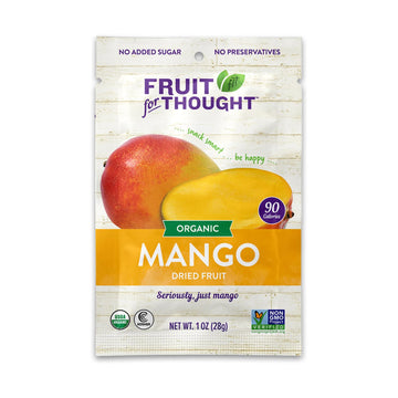 Fruit For Thought Organic Dried Mango Snack Packs, No Sugar Added, 1 Ounce Bags, Pack of 12