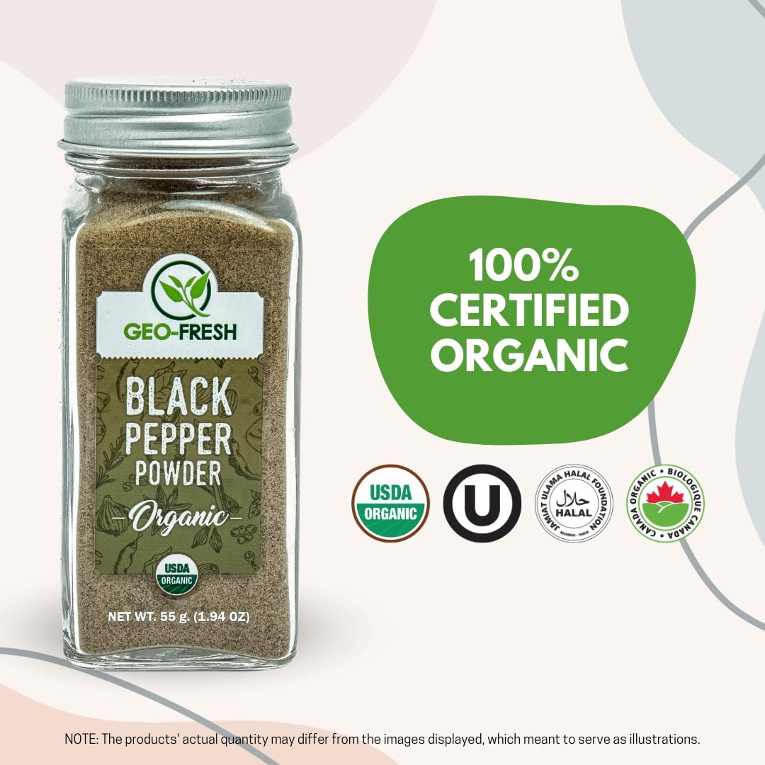 Geo-Fresh Organic Black Pepper Powder, Non-GMO, Gluten Free, 1.94 oz