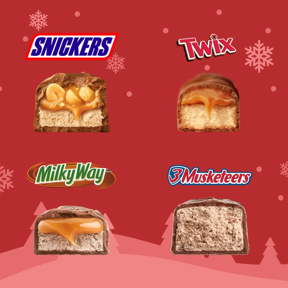 Snickers, Twix, Milky Way & 3 Musketeers Minis Milk Chocolate Individually Wrapped Christmas Candy Bars Stocking Stuffers, 70 Ct
