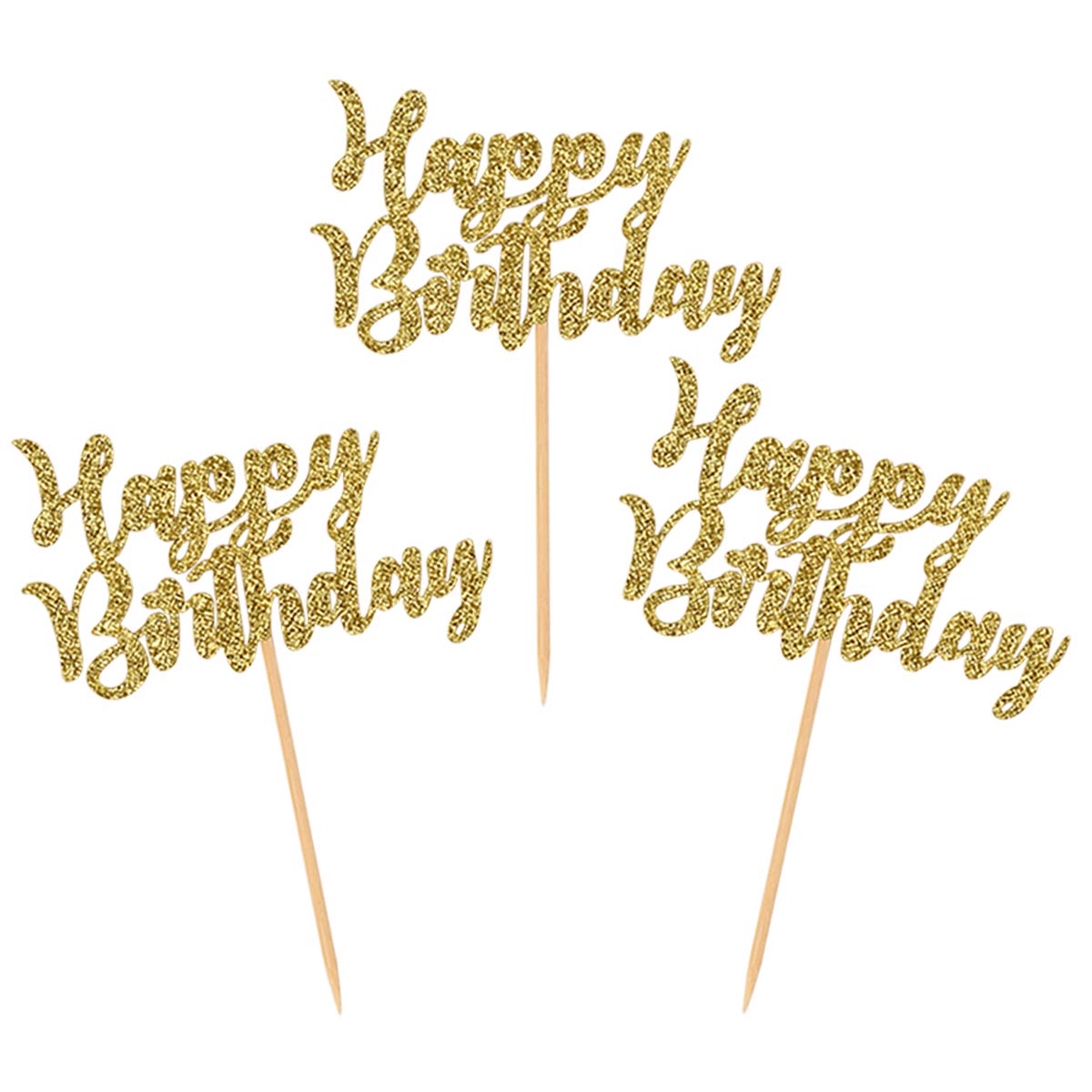 Donoter 24 Pcs Gold Glitter Happy Birthday Cupcake Toppers Cake Picks For Birthday Party Decoration Supplies