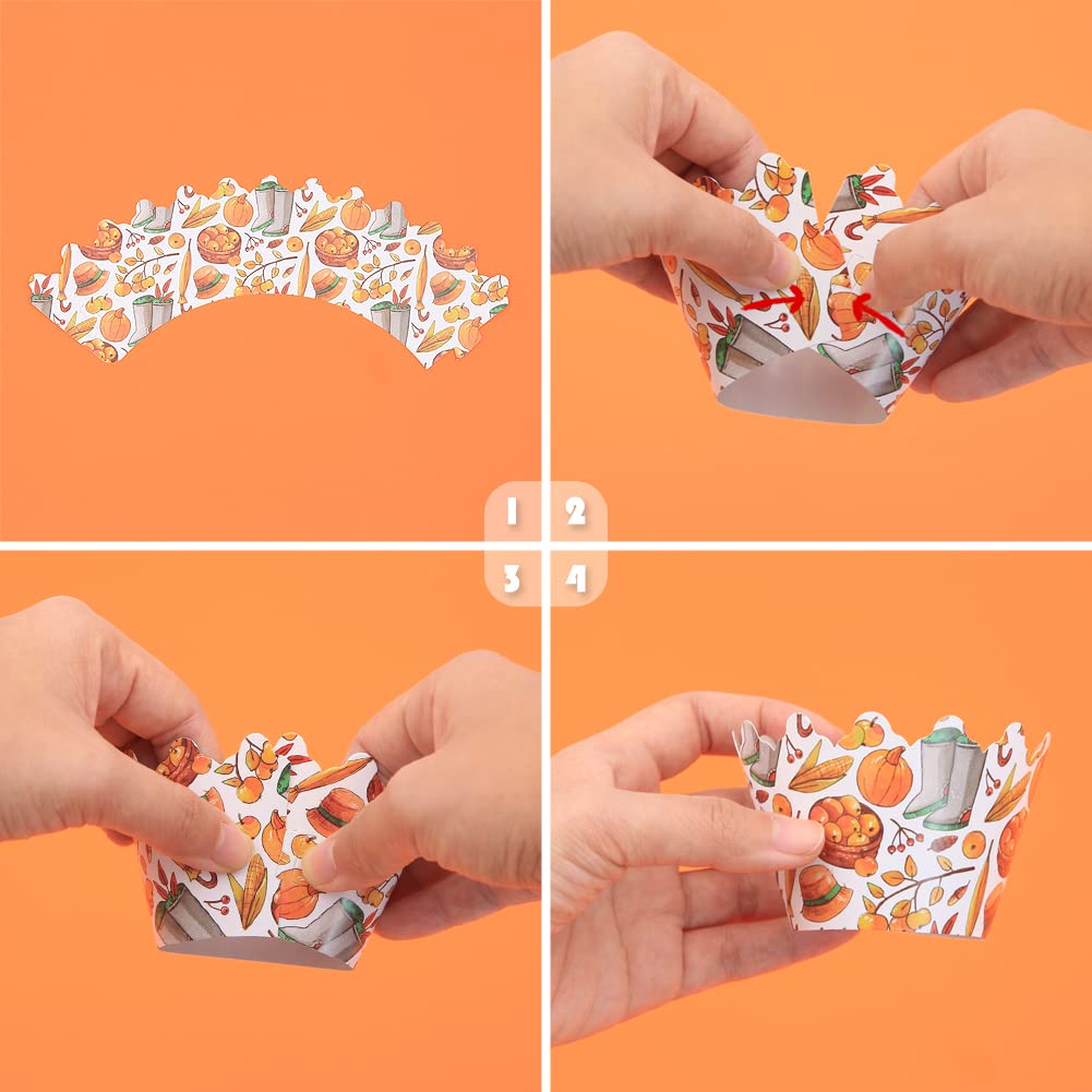 48 Pcs Thanksgiving Cupcake Toppers And Wrappers, Turkey Maple Leaf Pumpkin Cupcake Picks Decorations, For Thanksgiving Give Tha