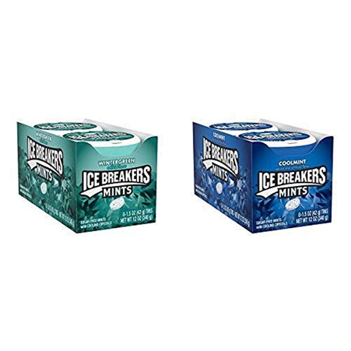 ICE BREAKERS Sugar Free Mints, Wintergreen 1.5 Ounce (Pack of 8) AND ICE BREAKERS Sugar Free Mints, Coolmint, 1.5 Ounce (Pack of