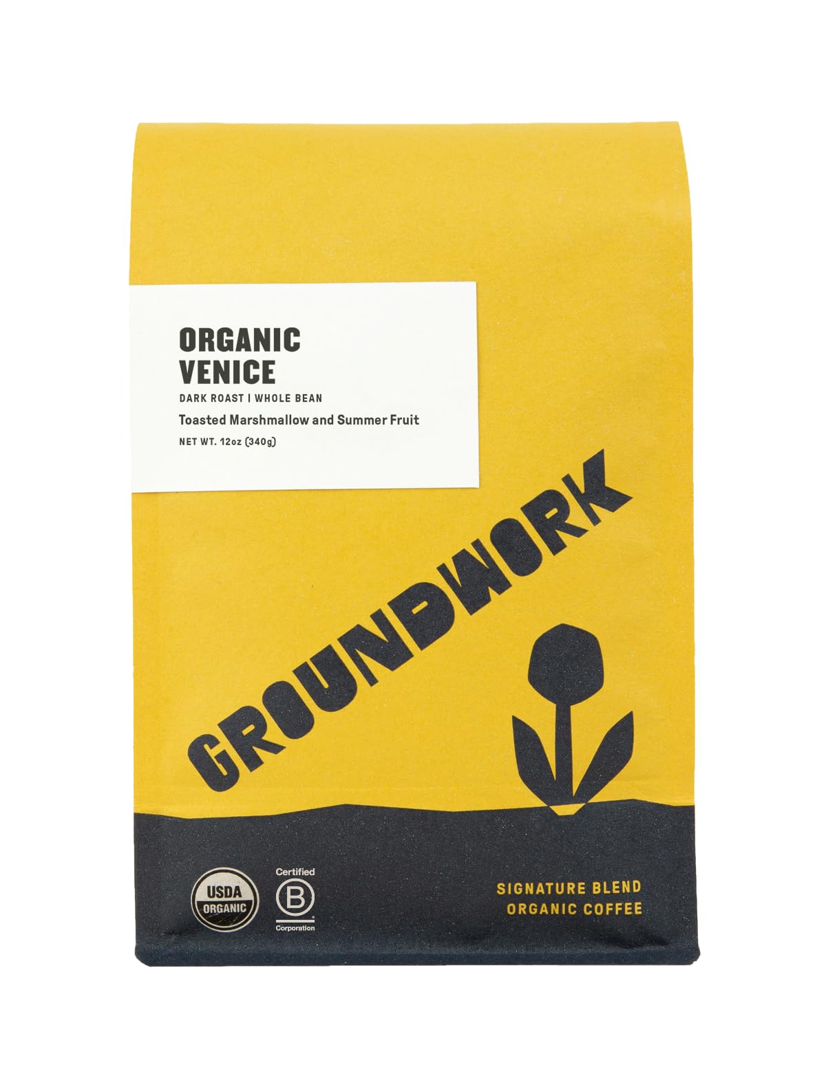 Groundwork Certified Organic Whole Bean Coffee Venice Blend 12 Oz Bag