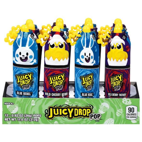 LYZAS SWEETS & TREATS Juicy Drop Pops Gift Case Pack of 12 - Blue Cherry & Wild Cherry Berry - 4 W x 5.39 L x 3