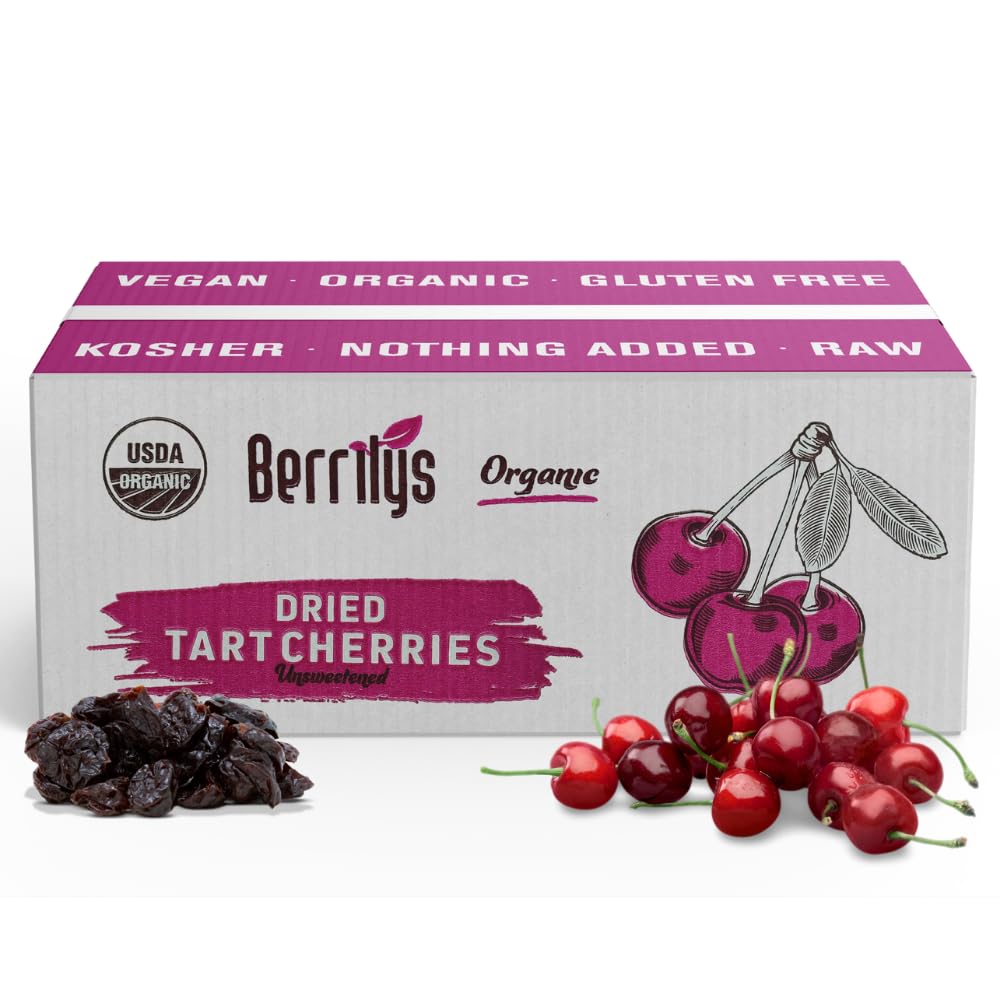 Berrilys Natural Dried Tart Cherries, 5 lb, No Sweet Added, Non-GMO, Plant-based, Ideal and Great for Baking, Snacking, Salads &