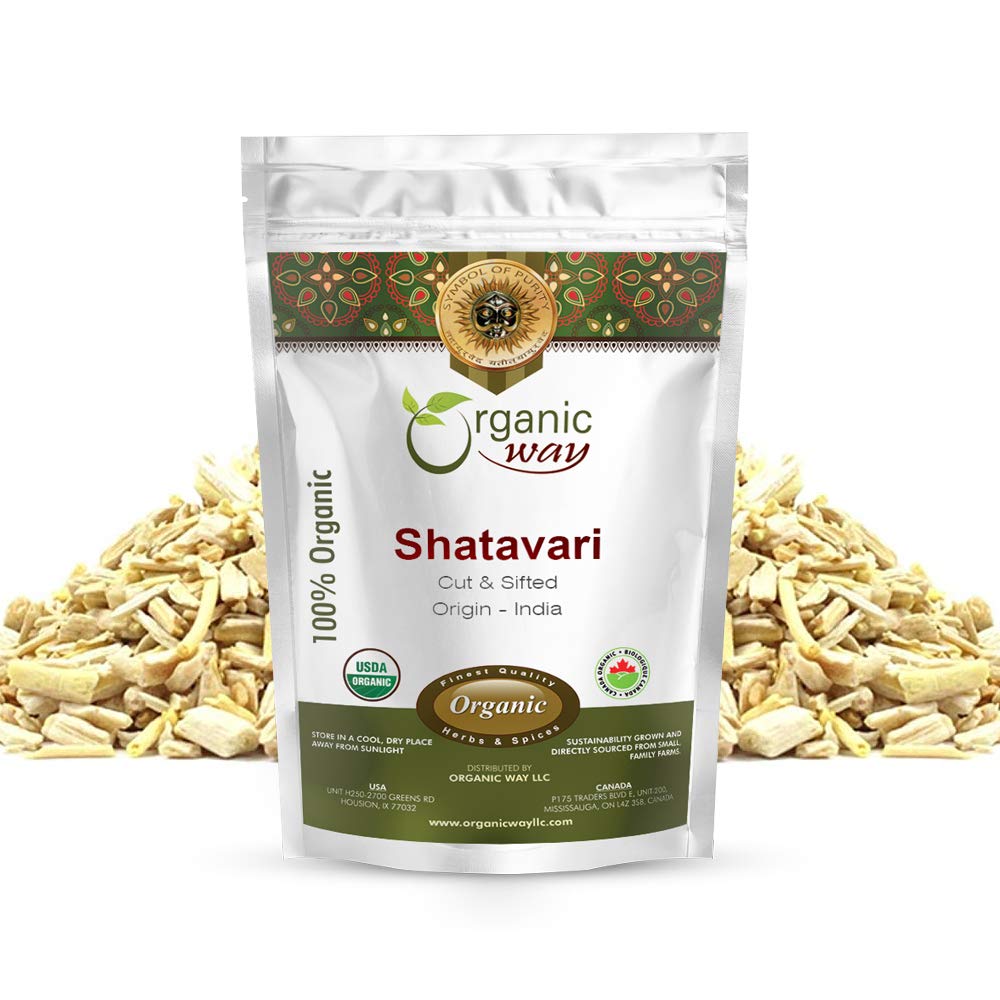 Organic Way Dried Shatavari Cut & Sifted, Raw, Vegan, Non GMO, Gluten Free, 4 Ounce, USDA Certified, Origin - India