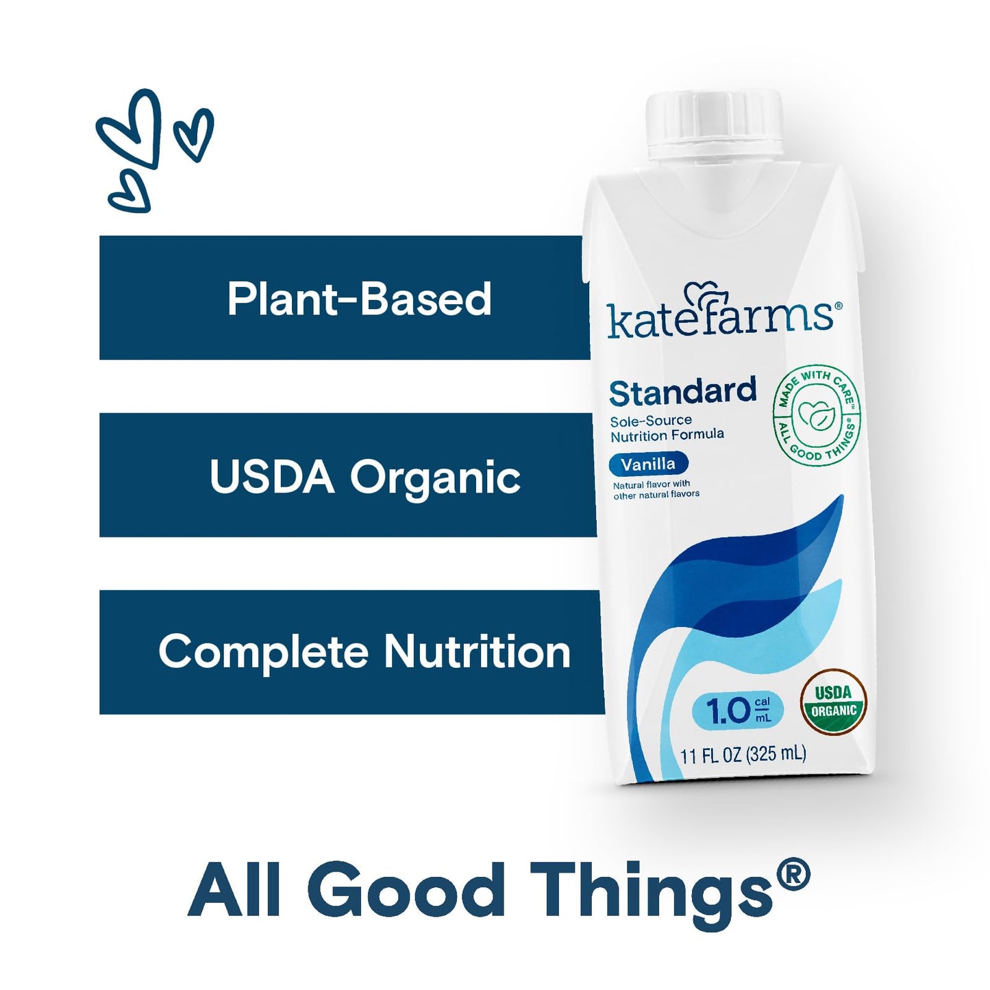 Kate Farms Organic Nutrition Shake, Vanilla, 16g Protein, 27 Vitamins, 11 Fl Oz, Pack of 12