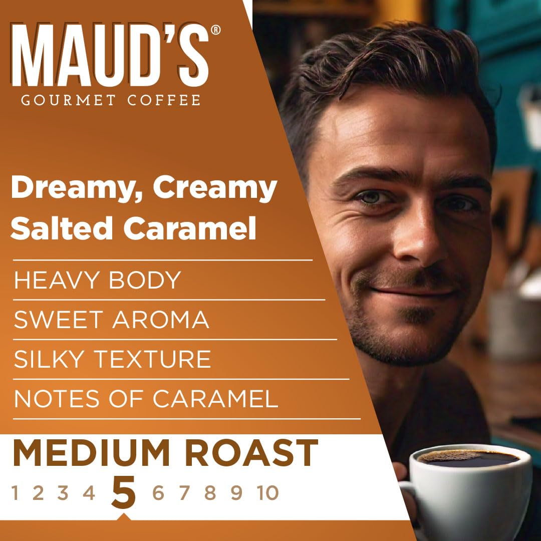 Maud'S Salted Caramel Flavored Coffee Pods, 18 Ct, Medium Roast Flavored Coffee In Recyclable Single Serve Pods - 100% Arabica B