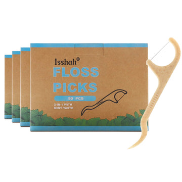 Natural Dental Floss Picks - 200 Count - Bpa Free, Vegan, Sustainable, Eco Friendly, Natural Dental Flossers By Isshah (Mint)