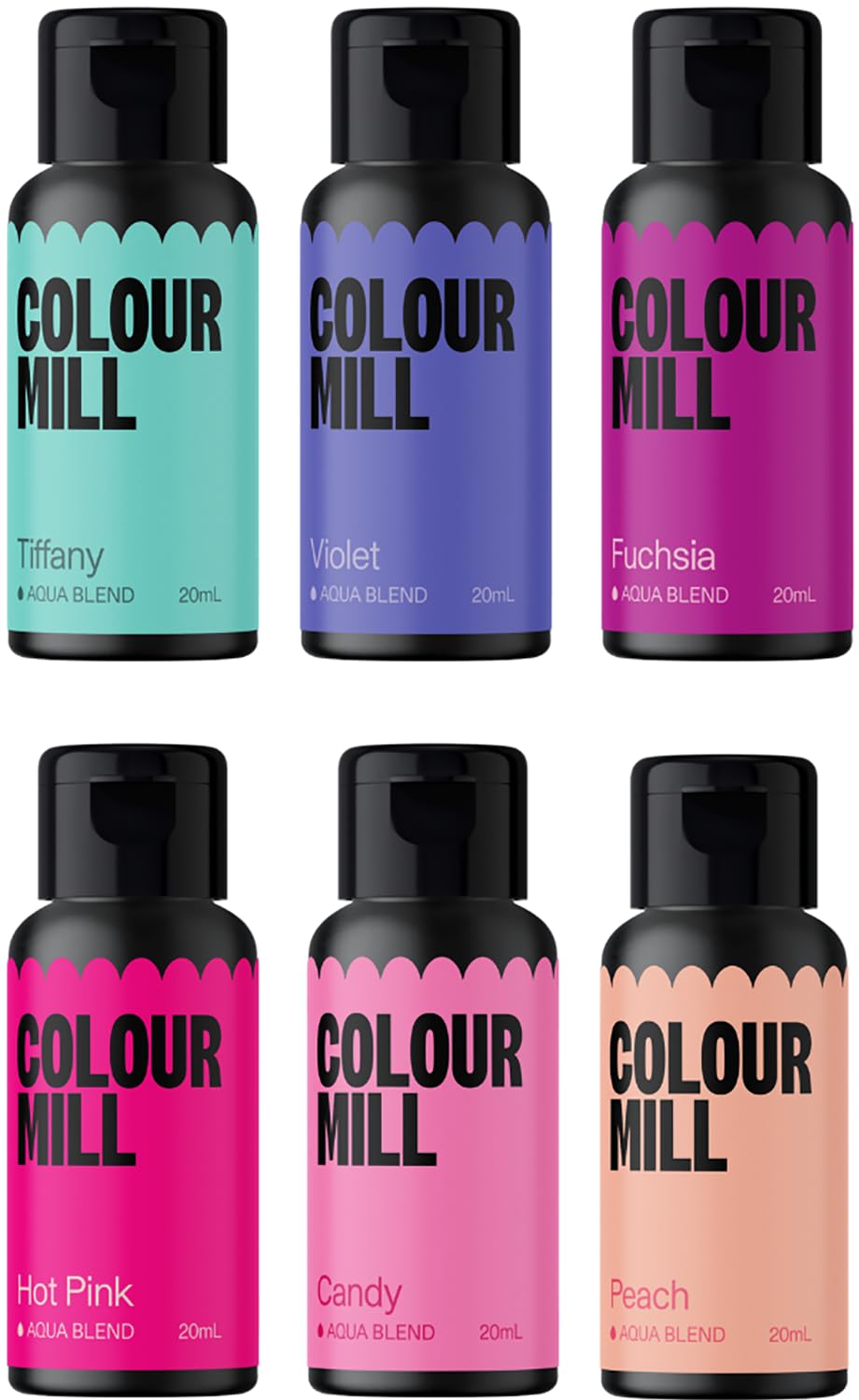 Colour Mill Food Coloring Fairytale Pack, Water-Based, 20ml Each of 6 Colors, Aqua Blend, Pack of 6