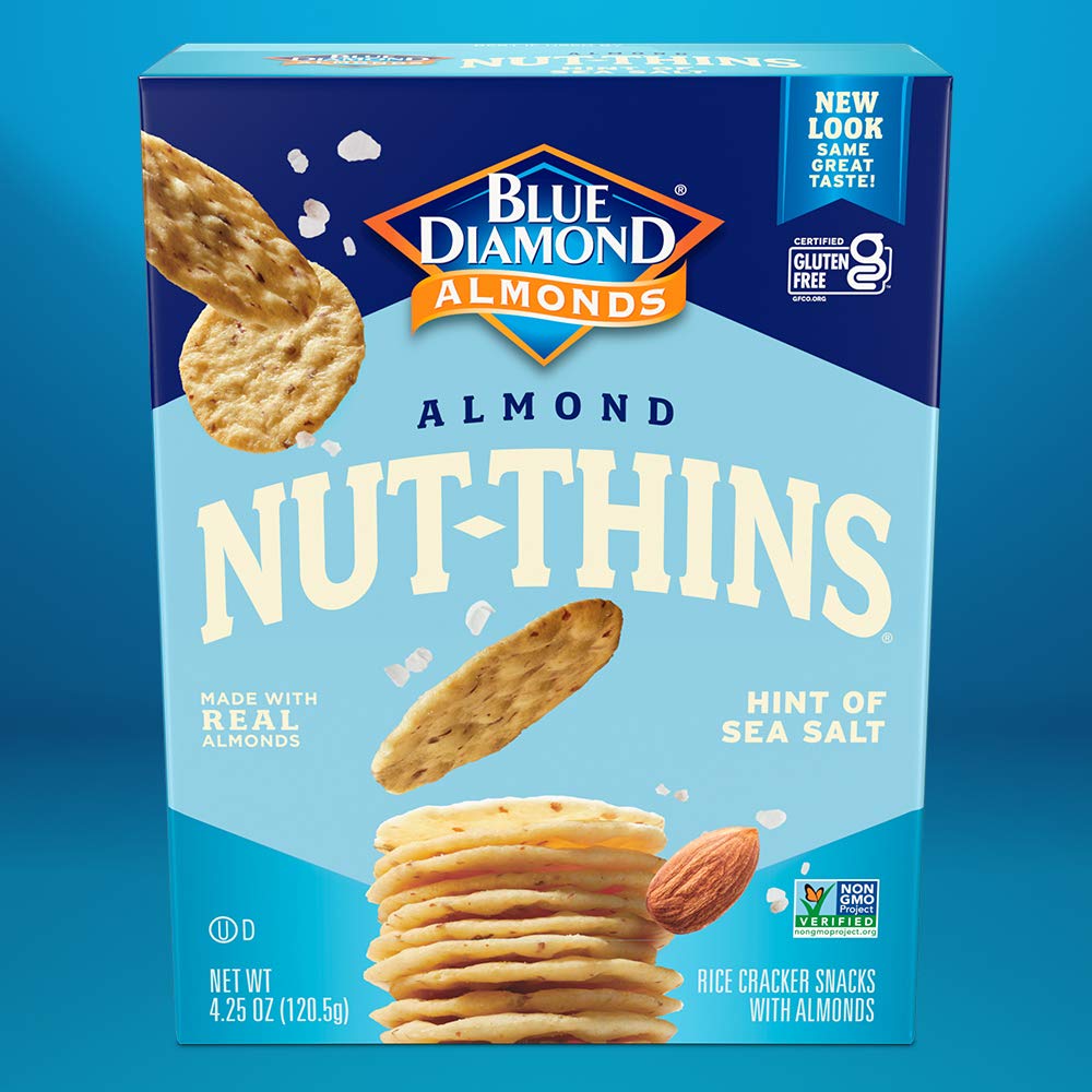 Blue Diamond Almonds Nut Thins Gluten Free Cracker Crisps, Hint Of Sea Salt, 4.25 Ounce Boxes (Pack Of 6)