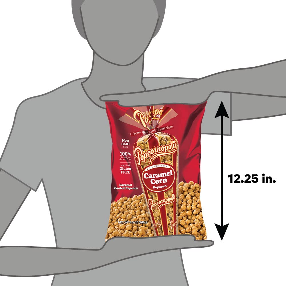 Popcornopolis Caramel Corn Popcorn, 9.5 Oz - Sweet & Crunchy Snack, Perfect for Movie Nights and Parties