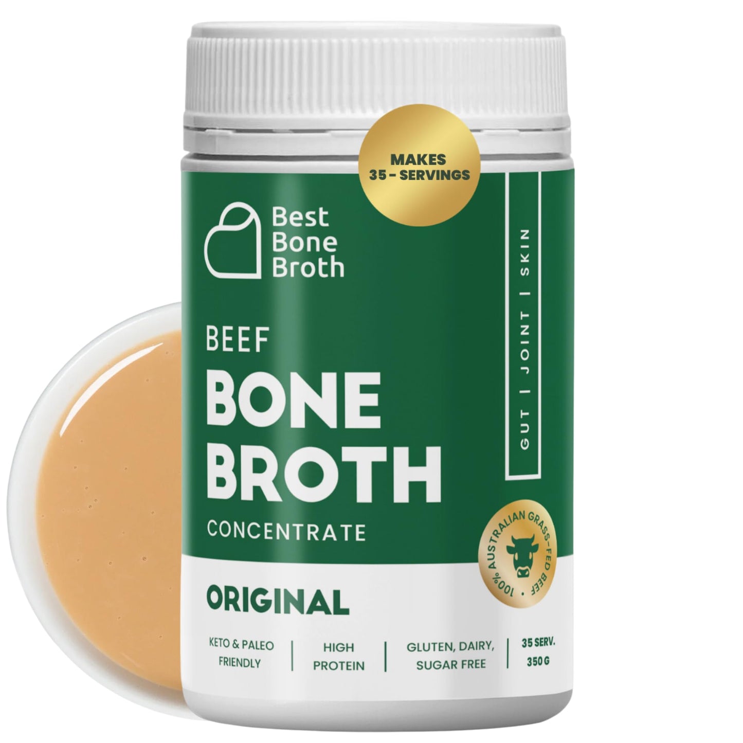 Best Bone Broth Beef Bone Broth Concentrate, Grass Fed, 12.35 Ounce, 35 Servings, Keto & Paleo Friendly, Just Add Water