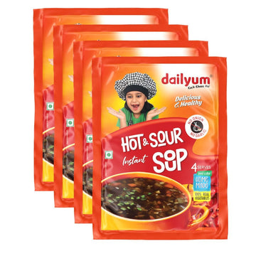 Dailyum Instant Hot N Sour Soup 50G | No Onion No Garlic | Pack Of 4 | Ready To Eat Instant Soup |100% Natural | No Msg | Vegan 