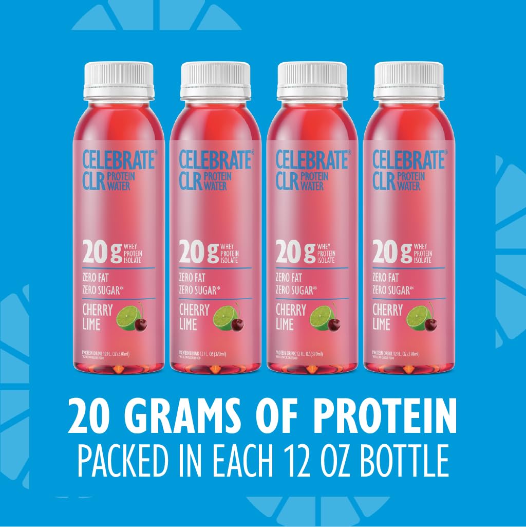 Celebrate Bariatric dietary products CLR Whey Isolate Protein Water, Cherry Lime, 20g Protein, Gluten-Free, 12 Fl Oz (Pack of 12)