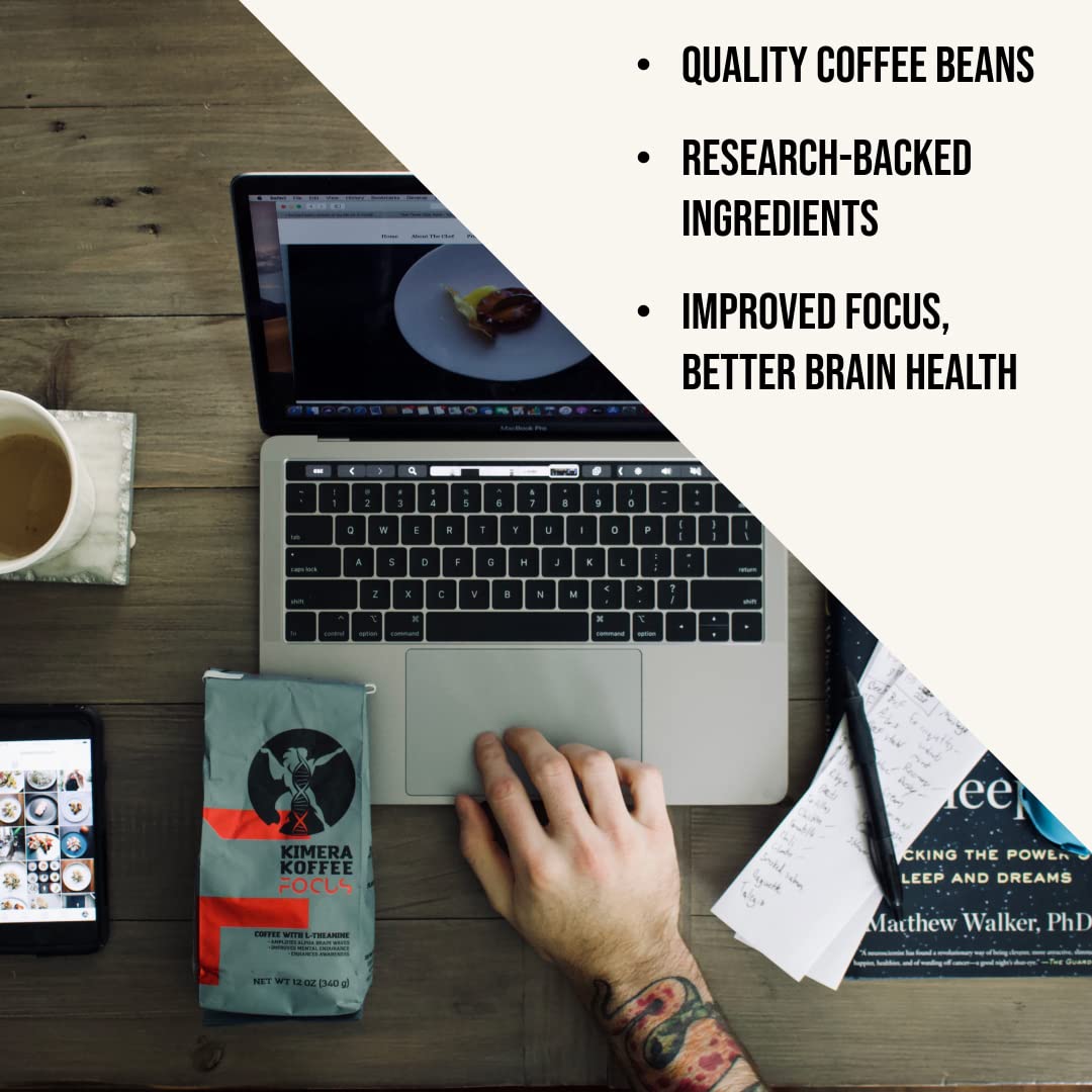 Kimera Koffee - Organic Light Roast Ground Coffee  Focus Blend  Infused With Brain Vitamins  L-Theanine  Amplifies Alpha Brain W
