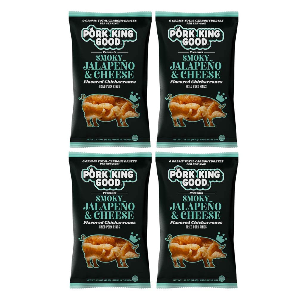 Pork King Good Smoky Jalapeño & Cheese Pork Rinds (Chicharrones) (4 Pack) Keto Snacks