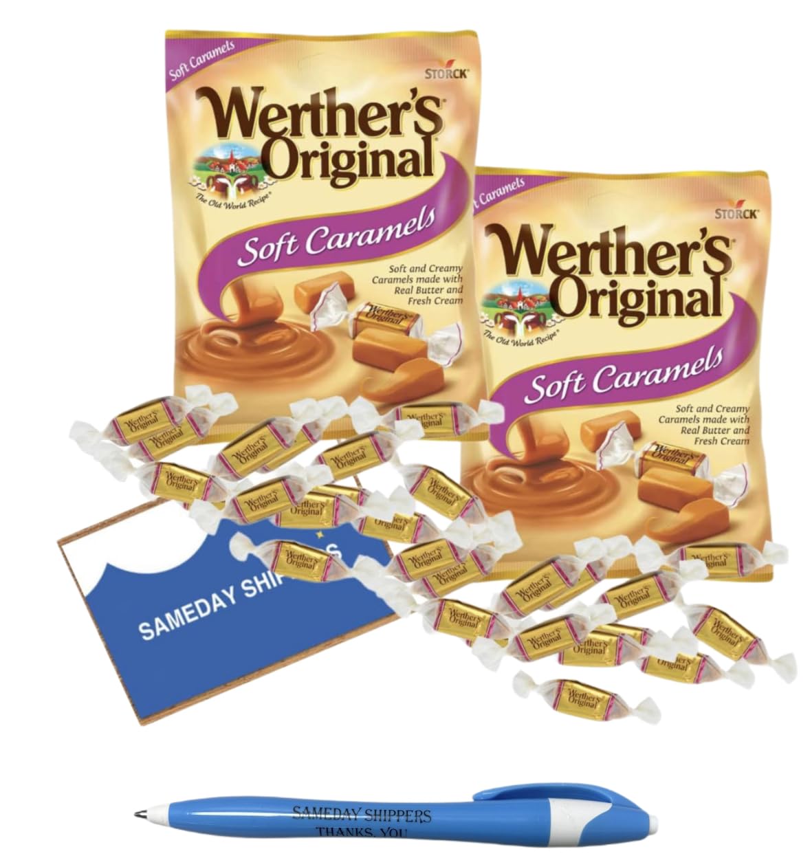 WERTHERS ORIGINAL | SOFT CARAMELS Candies | 2 Pack, 2.22-oz. Bags, SameDay Shipping offers Free Pen