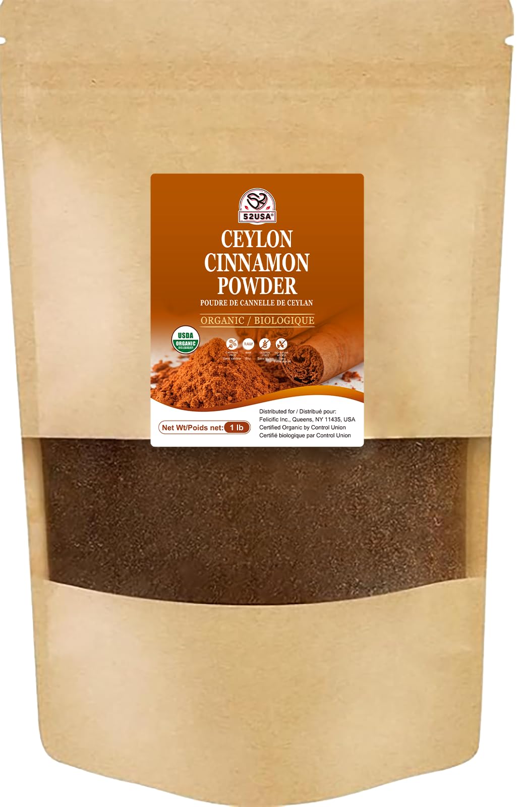 52USA Organic Ceylon Cinnamon Powder  1lb Resealable Bag | True Cinnamon from Sri Lanka  Non-GMO  Gluten-Free  Freshly Ground for Baking  Cooking & Beverages