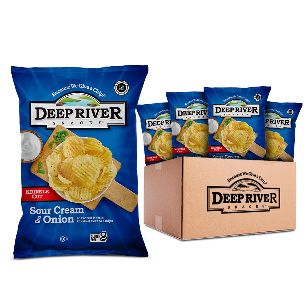 Deep River Snacks Sour Cream & Onion Kettle Cooked Potato Chips, Healthy Snacks Option For Parties & Get Together, Sour Cream And Onion Chips Variety Pack, 5 Ounce (Pack Of 12)