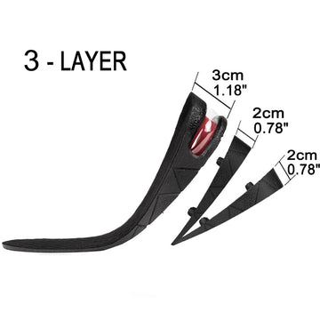 Lansian 3-Layer Height Increase Shoe Insoles for Men & Women - Black Air Cushion Lift Kit (2.75 / 7cm) - Comfortable Heel Inserts