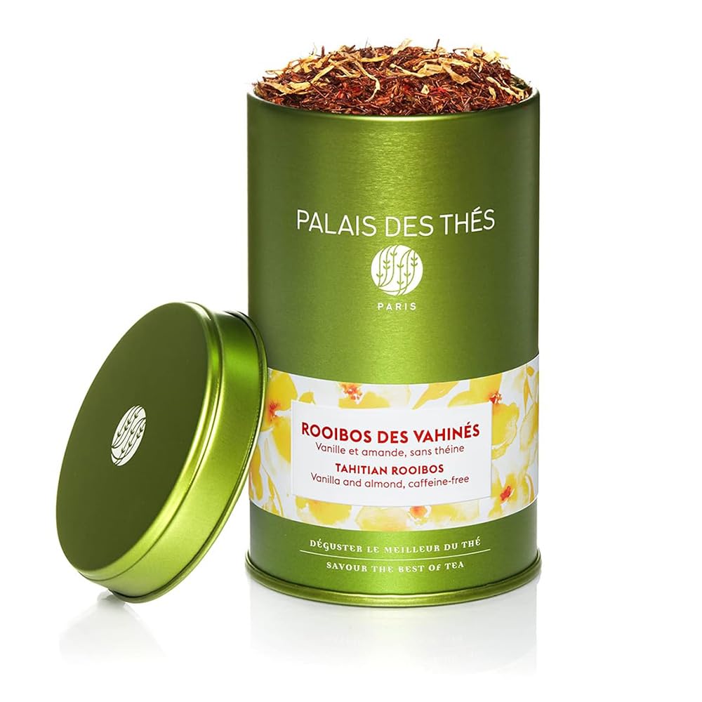Palais des Thés Tahitian Rooibos Tea - Caffeine-Free, Vanilla & Almond - Premium Loose Leaf, 3.5oz Tin, Espresso Color