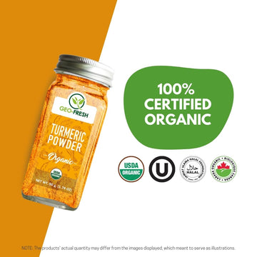 Geo-Fresh Organic Turmeric, Non-GMO, Gluten Free, 1.76 oz (50g), USDA Certified