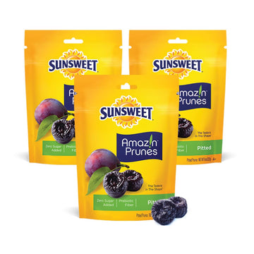 Sunsweet Amazin Pitted Prunes - Dried Prunes Pitted Unsweetened - Gluten Free, Vegan, Low Fat - Fiber & Minerals - 8 oz Pouches