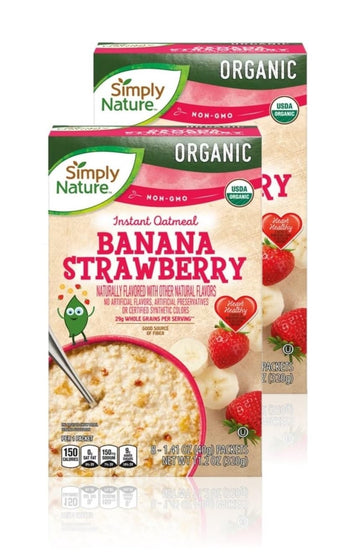 Simply Nature Organic Instant Oatmeal Packets (2 Boxes, Banana Strawberry)
