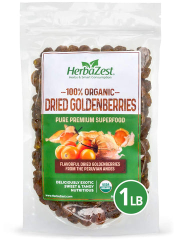 Herbazest Goldenberries Dried Organic - 1 Lb - Usda Certified, Vegan & Gluten Free Superfood - Perfect For Snacks, Baked Goods,