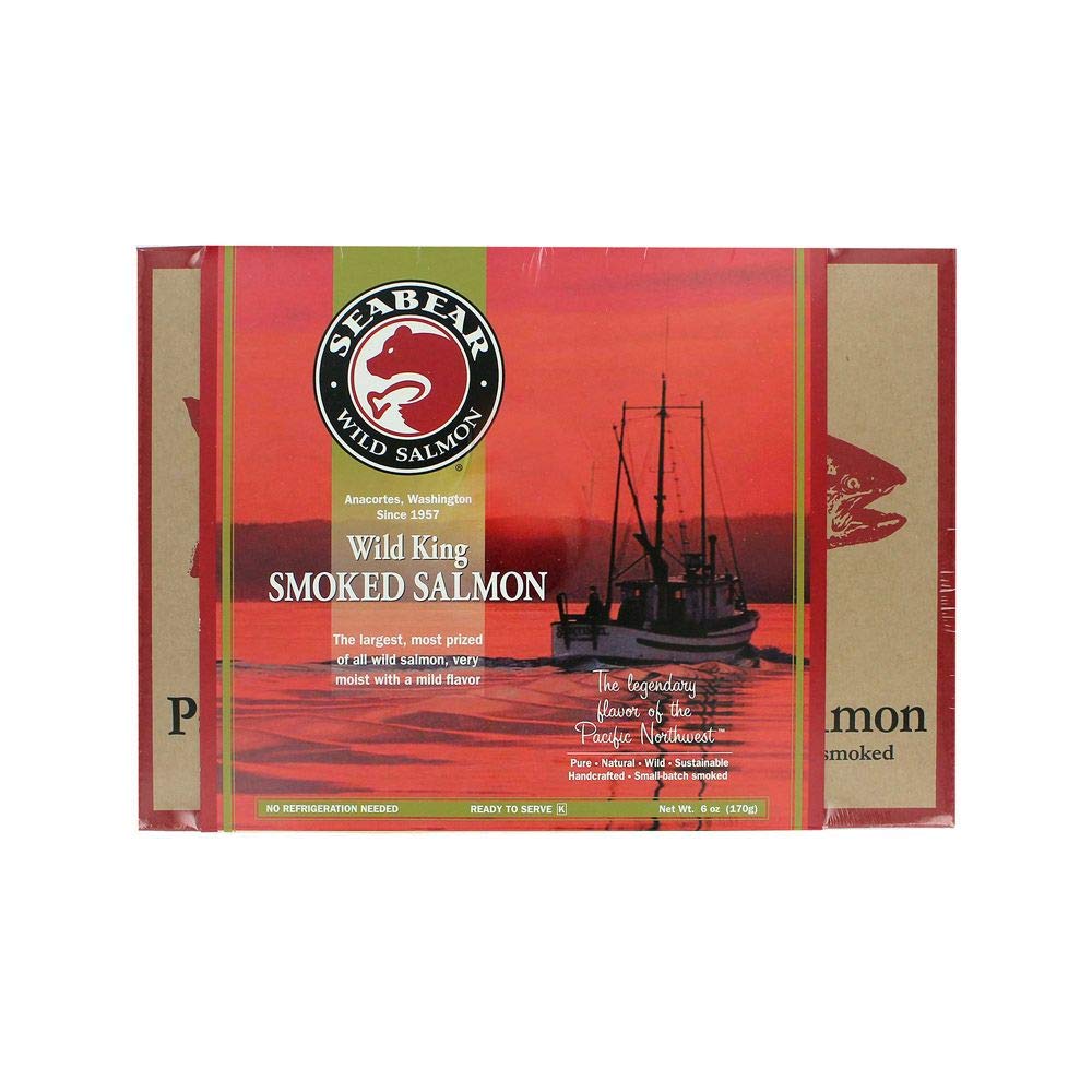 SeaBear Smoked Wild King Salmon Fillet Gift Box - 6oz, Ready to Eat, Shelf Stable, Wild Alaska Salmon