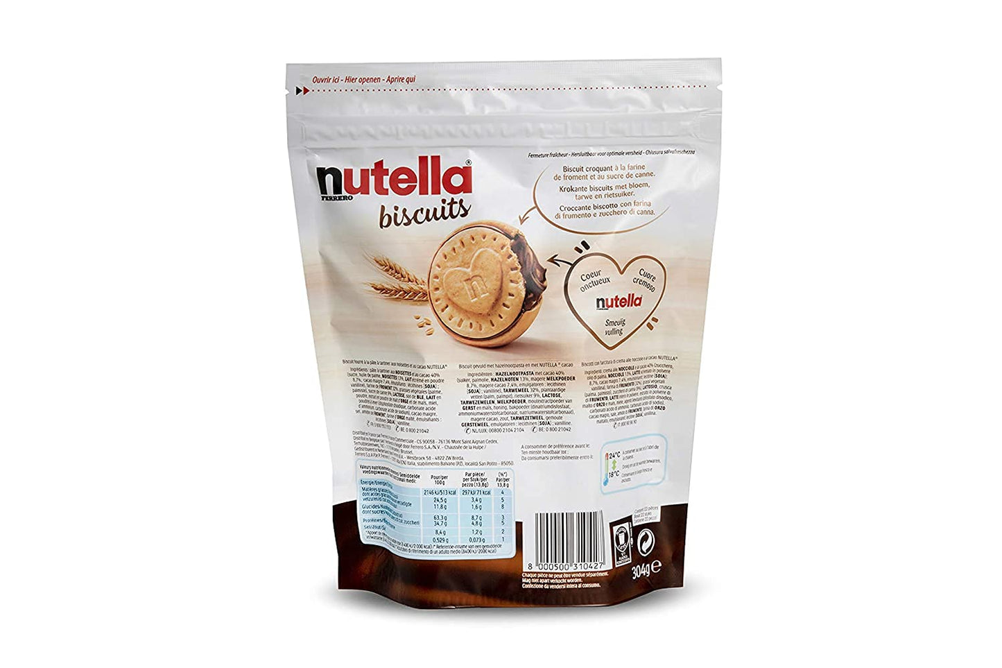 Nutella Sandwich Biscuits 304G Resealable Pouch (1 Pack)