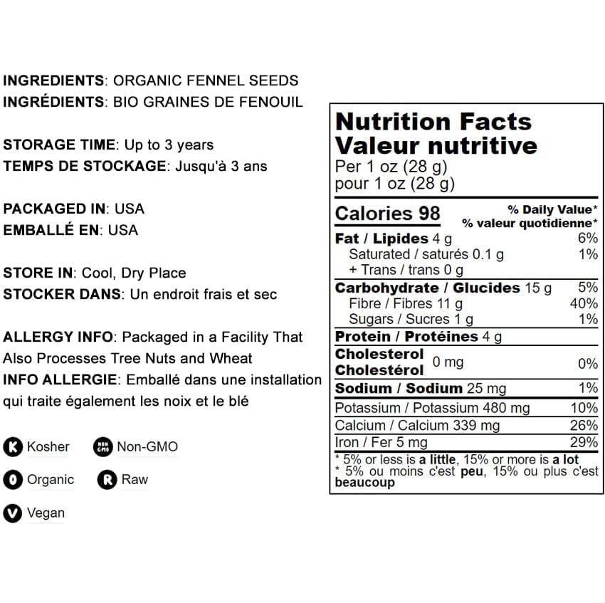 Food to Live Fennel Seeds, Whole Raw, Non-Irradiated, Kosher, Vegan, 5 Pounds