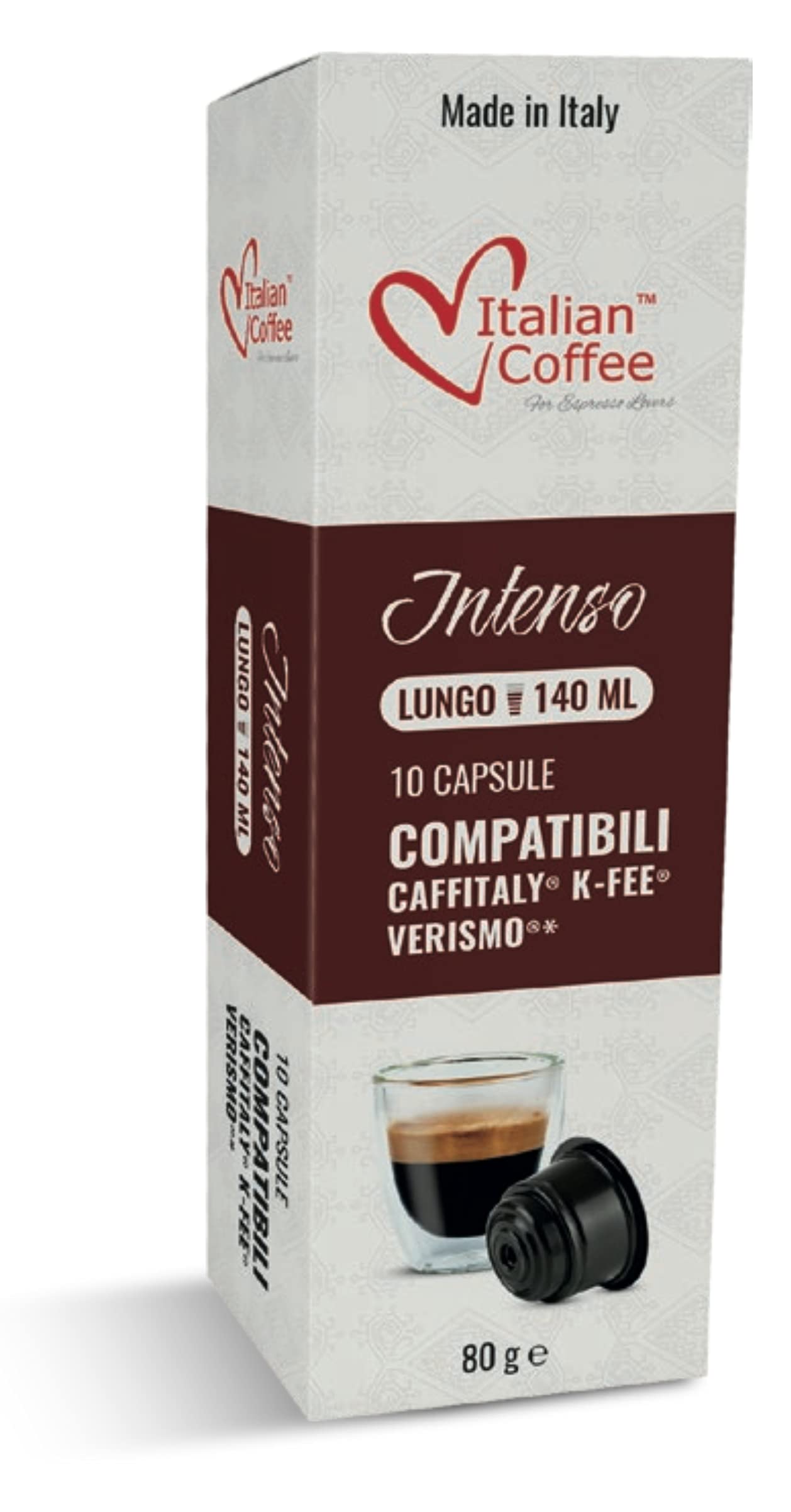 ITALIAN COFFEE FOR ESPRESSO LOVERS Coffee Capsules, Compatible with Verismo & CBTL, LUNGO Blend, 80 Pods, 1 Count