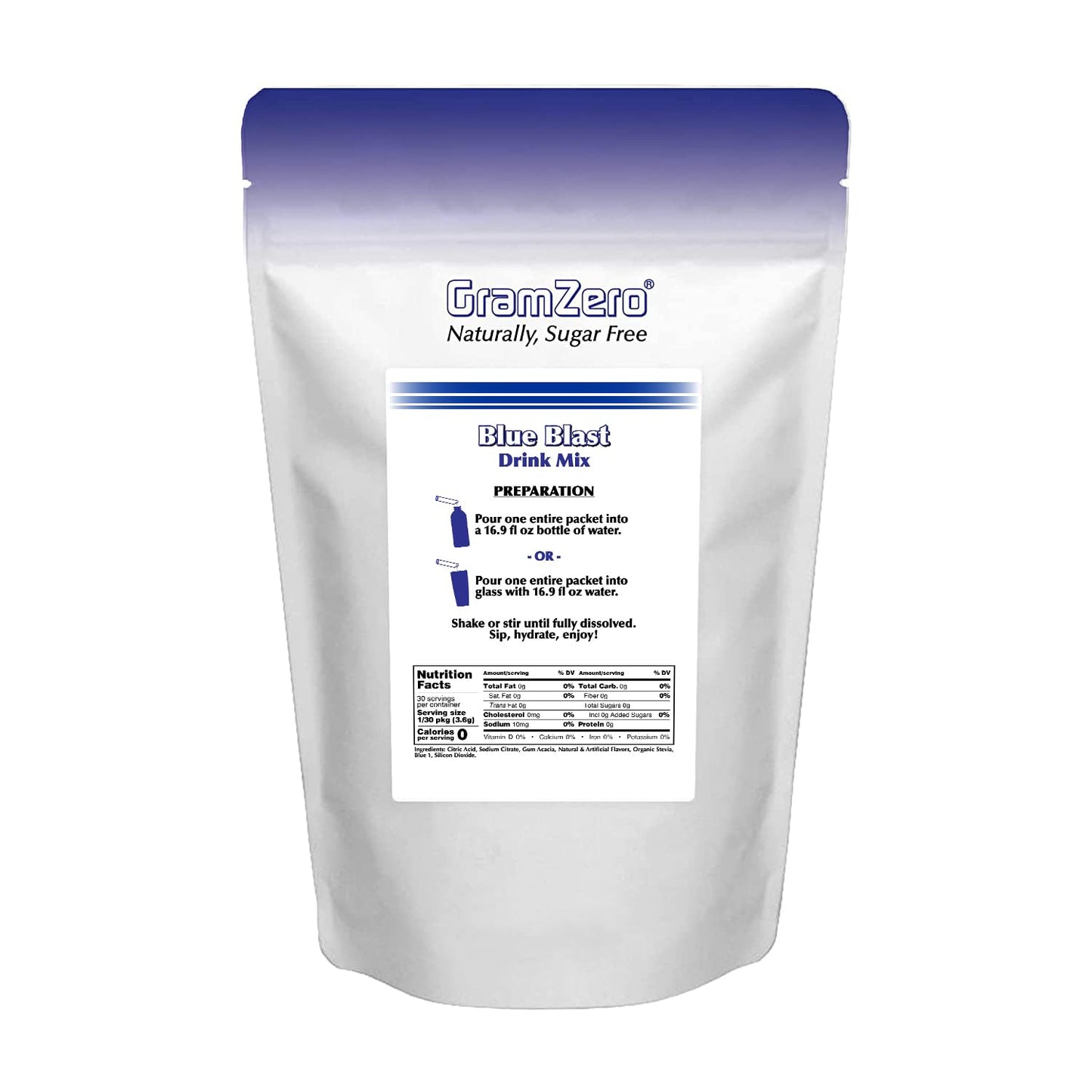 Gramzero 2Go Sticks - Blue Blast, Zero Calorie Sugar Free Drink Mix, Stevia Sweetened, Great For Nutrition Club Loaded Tea To Go