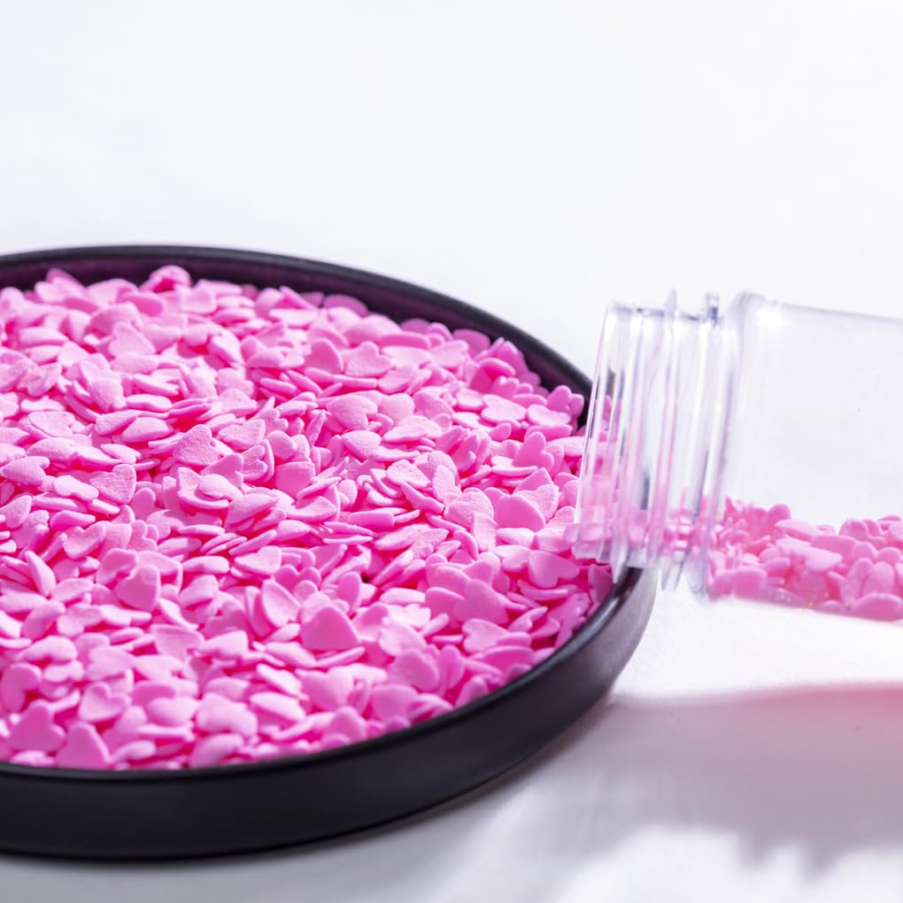 NIPEOR Red Heart Shapes Sprinkles for Wedding Cake Decorating - 3.53 oz - Pink