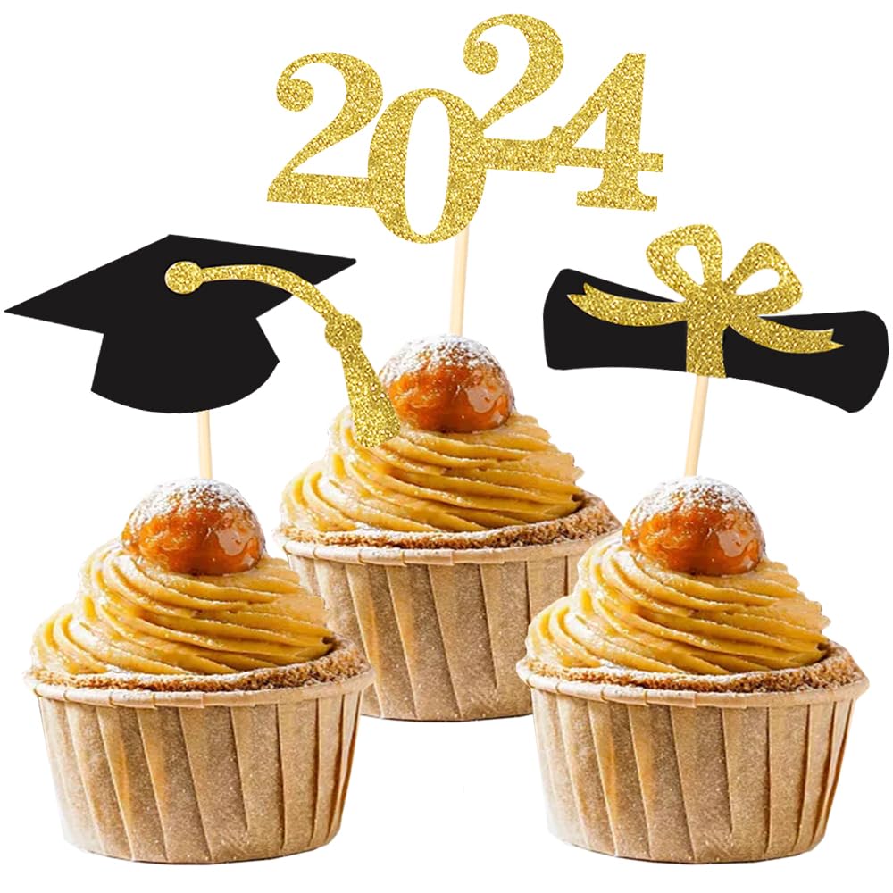 Class Of 2024 Glitter Graduation Cupcake Topper, Food/Appetizer Picks For Graduation Party (Graduation 01)