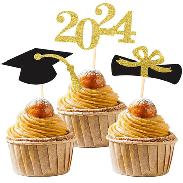 Class Of 2024 Glitter Graduation Cupcake Topper, Food/Appetizer Picks For Graduation Party (Graduation 01)