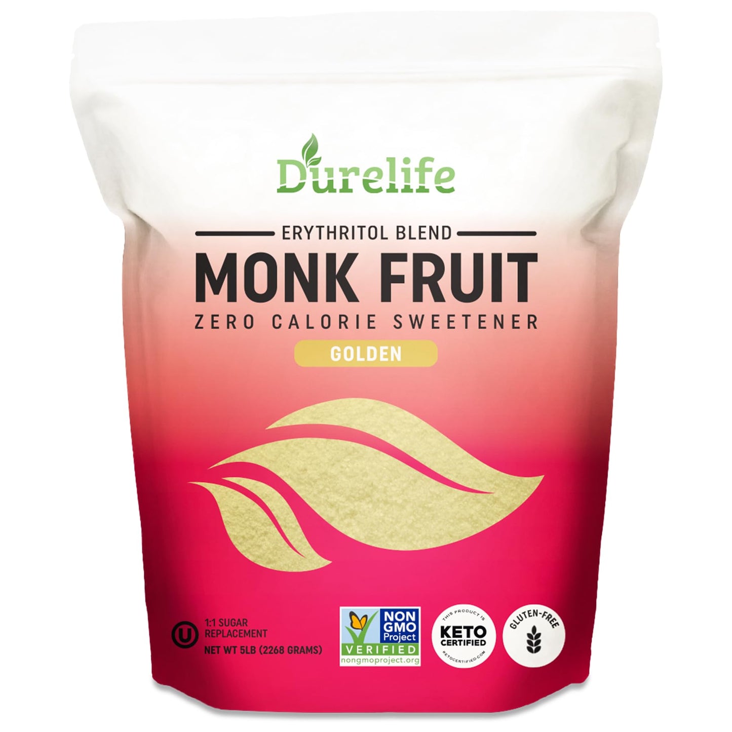 Durelife Golden Monk Fruit Sweetener, 1:1 Sugar Replacement, Keto Diet Friendly, Zero Calorie, Kosher Sugar Substitute Crystal,