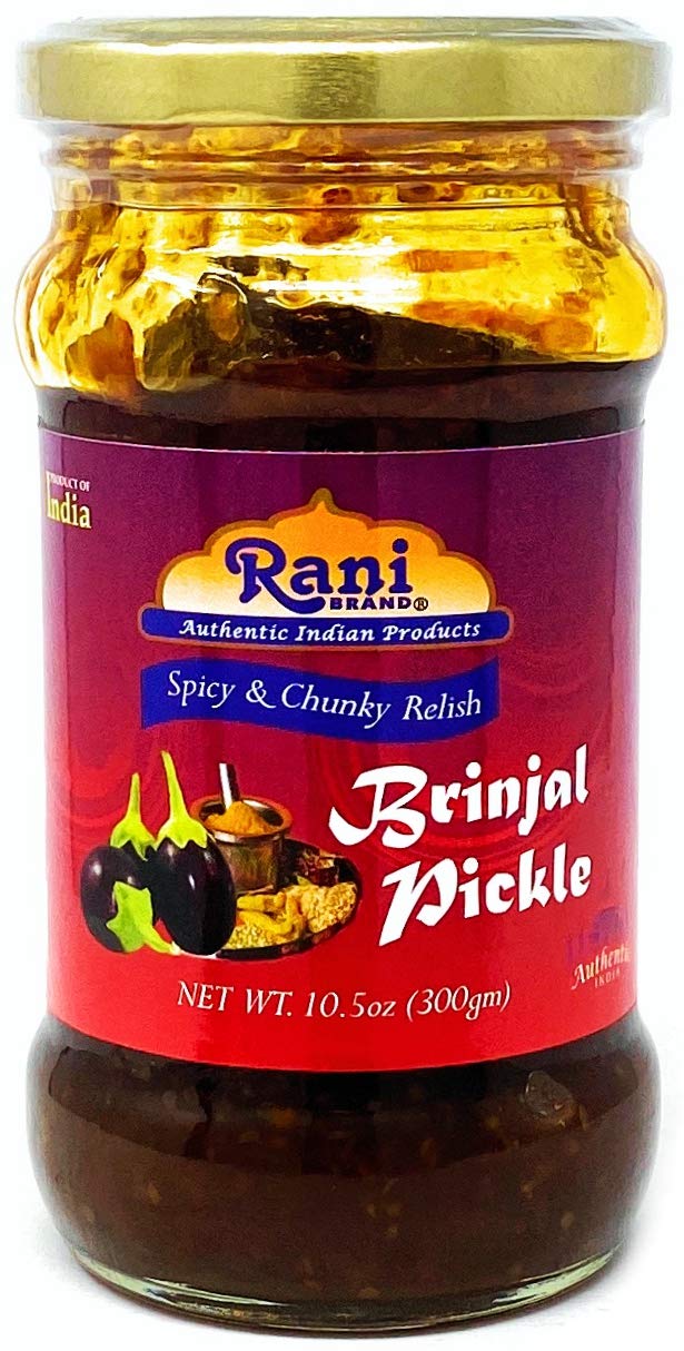 Rani Brinjal (Eggplant) Pickle Mild (Achar, Spicy Indian Relish) 10.5oz (300g) Glass Jar ~ Vegan | Gluten Free | NON-GMO | No Co