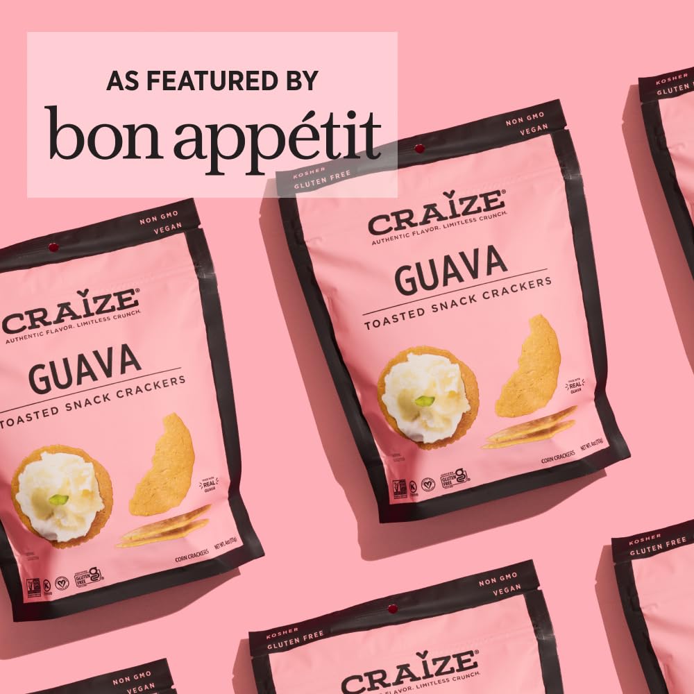 Craize Guava Crisps | Gluten Free, Vegan, Kosher, Toasted Corn Crackers | 3 pack, 4 oz each