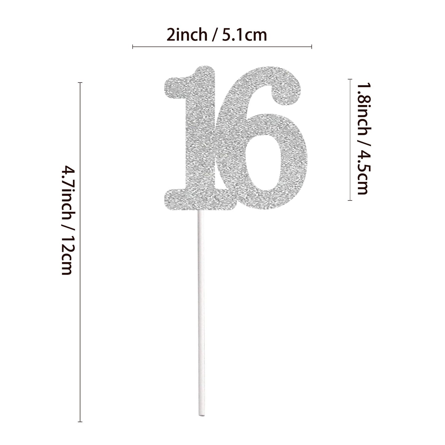 Sumerk 24Pcs Number 16 Cupcake Toppers Silver Glitter 16Th Birthday Cupcake Picks Anniversary Party Decorations